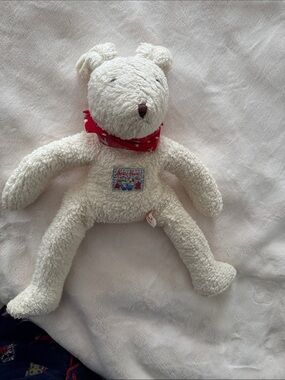 Plush Teddy Bear Soft White Cuddly Toy with Red Bandana